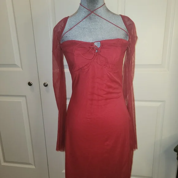 Nwot Red Mesh Overlay Dress | Color: Red | Size: M | Jspotboutique's Closet Nwot Red Mesh Overlay Dress | Color: Red | Size: M | Jspotboutique's Closet